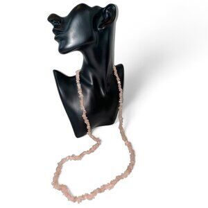 Natural Pink Rose Quartz Chips Beads Long Necklace